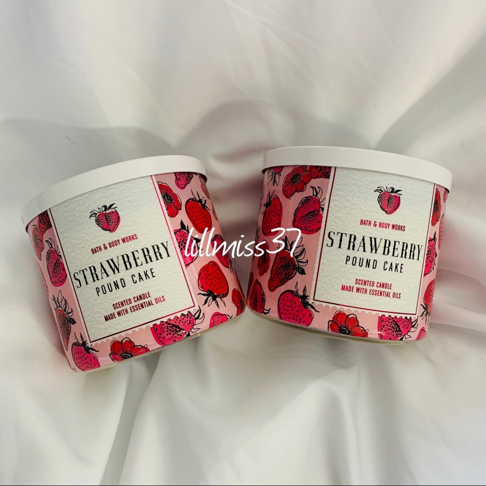 2 NEW BBW STRAWBERRY POUND CAKE 3 WICK CANDLES